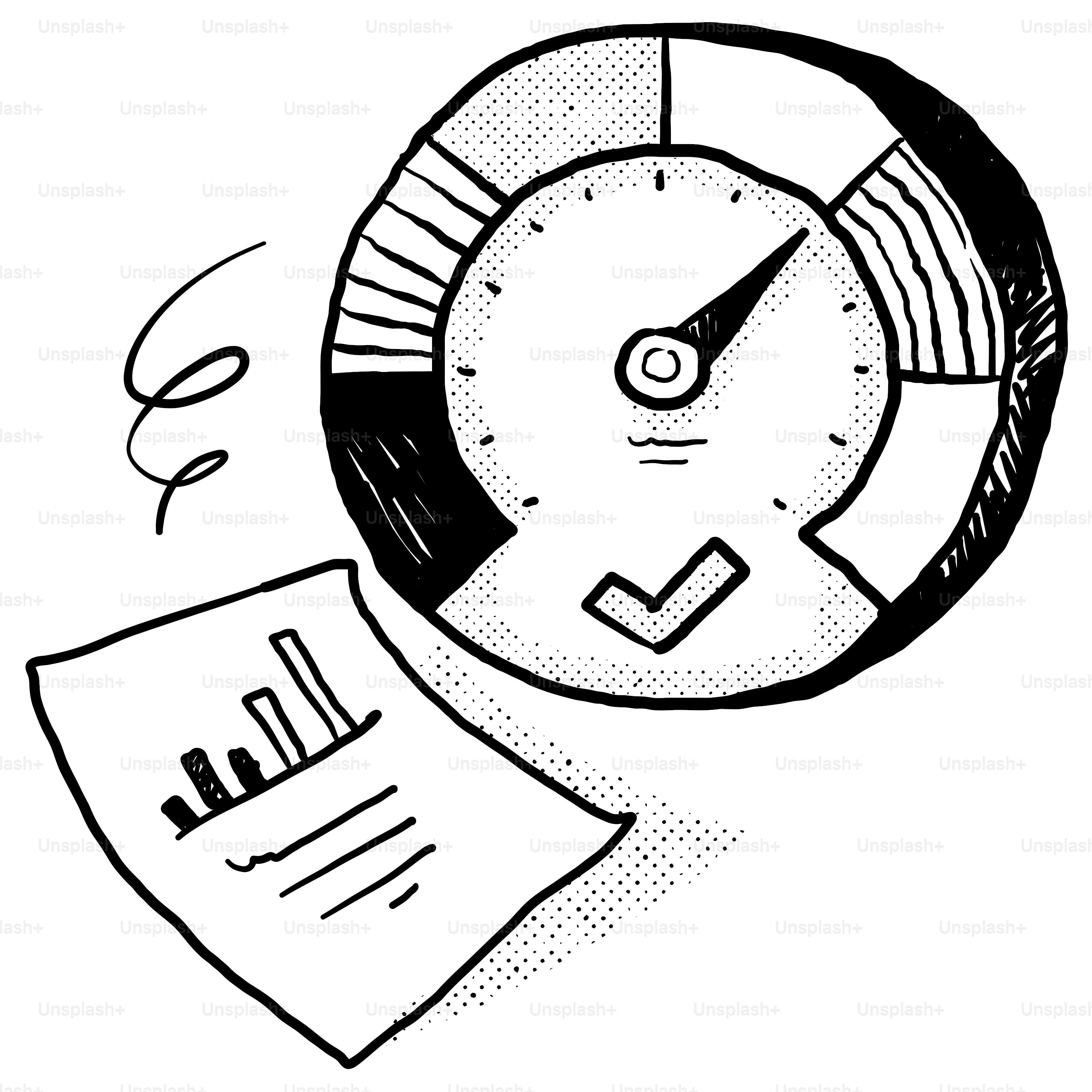 A drawing of a clock and a piece of paper