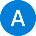 White capital letter A centered in a blue circle.