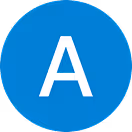 White uppercase letter A centered in a solid blue circle.