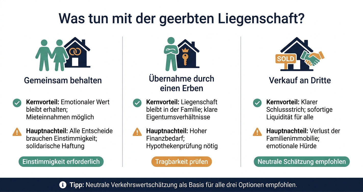 Erbengemeinschaft: Behalten, Übernehmen oder Verkaufen?