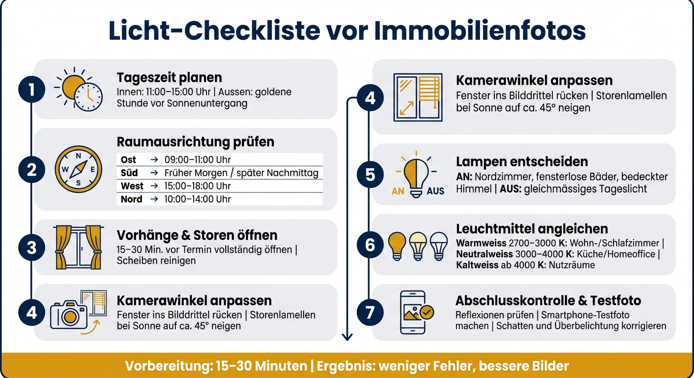 Licht-Checkliste für Immobilienfotos: 7 Schritte vor dem Termin