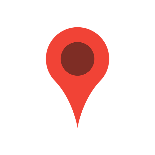 Red location pin icon with a dark red circle in the center on a white background.