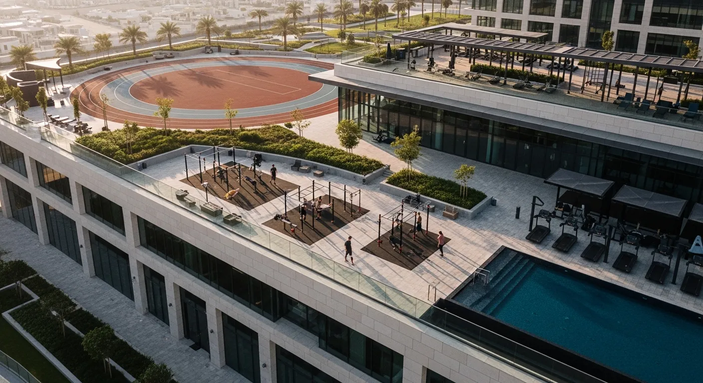 A modern view of premium fitness and wellness facilities in Bur Dubai featuring high-end gym equipment and wellness spaces.