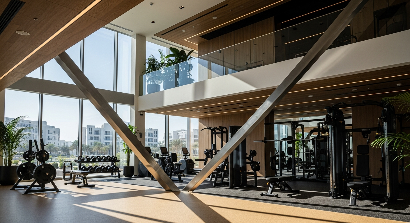 Modern interior of a premium fitness and wellness facility in the Springs area of Dubai.
