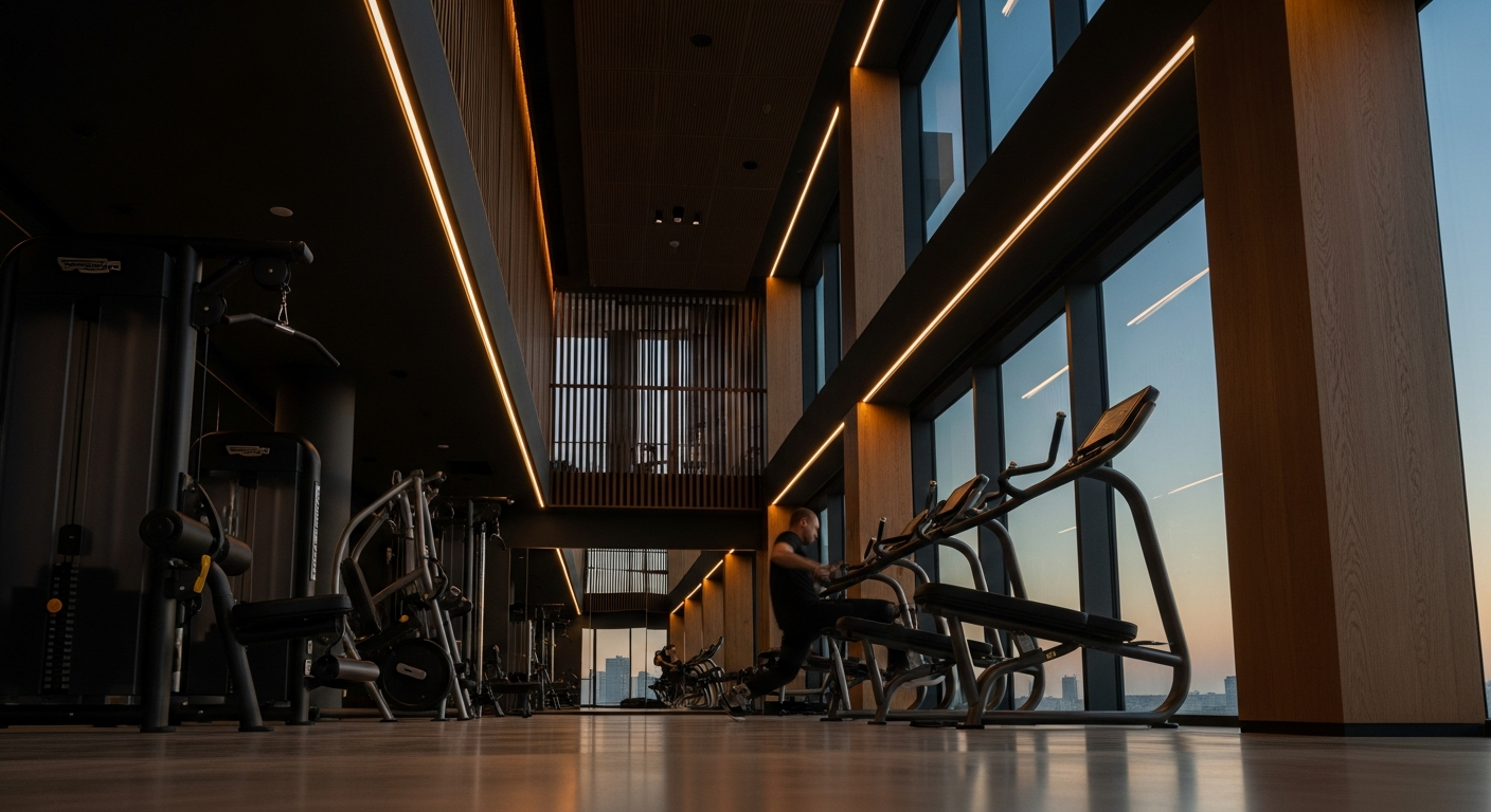 Modern high-end commercial gym and fitness and wellness facilities in Downtown Dubai