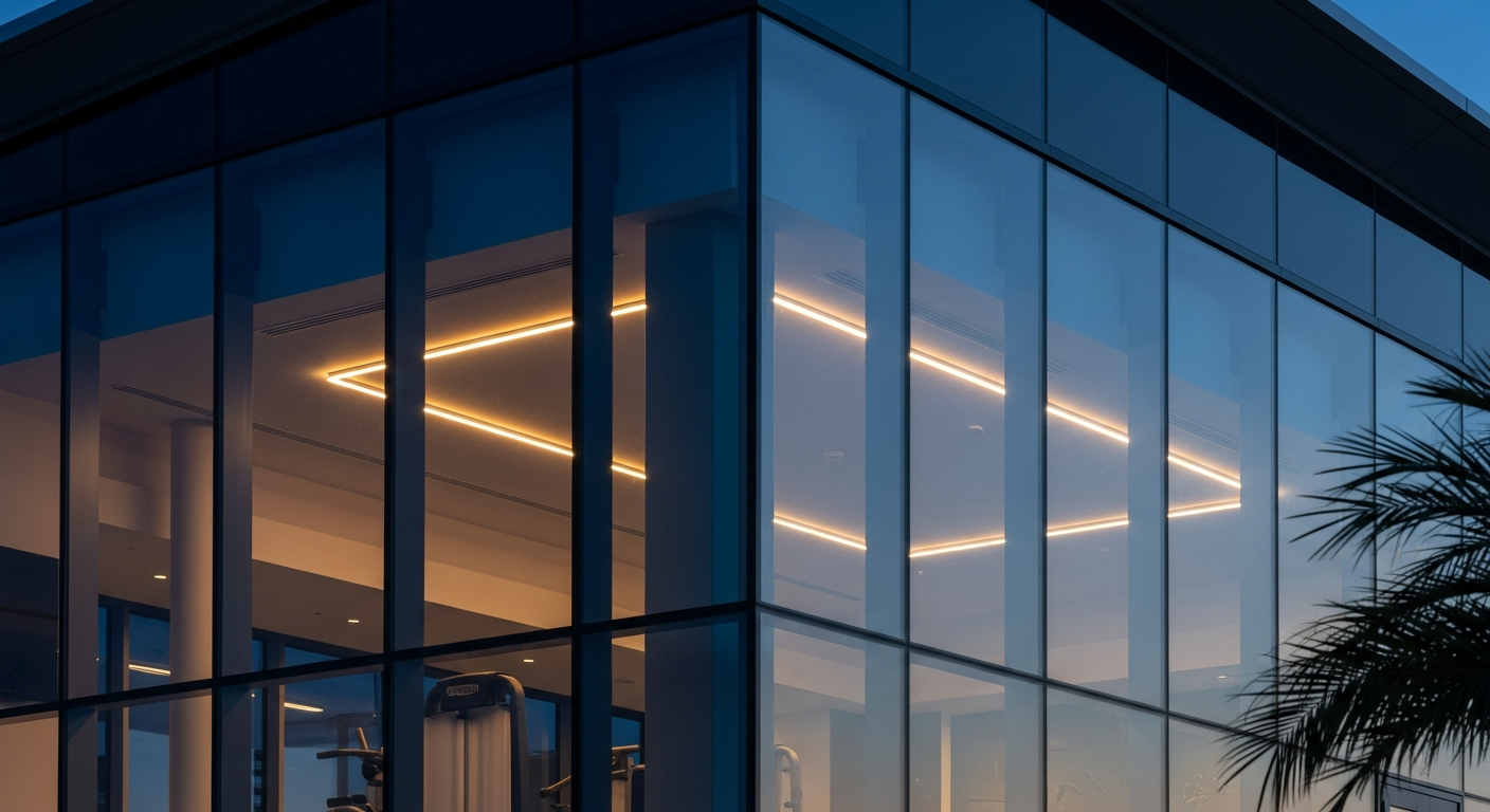 Modern interior of fitness and wellness facilities in Arabian Ranches featuring gym equipment and padel courts