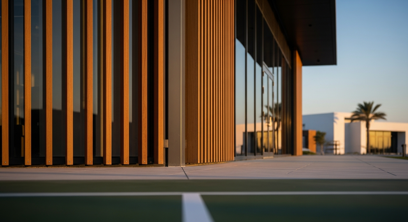 Modern sports and wellness facilities in Expo City Dubai surrounded by active fitness outdoor areas.