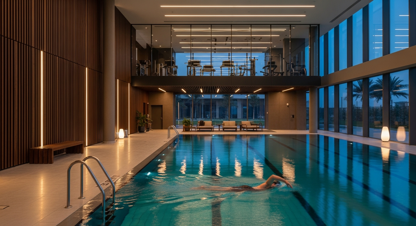 Modern sports and wellness facilities in Town Square Dubai featuring athletic courts and gym spaces