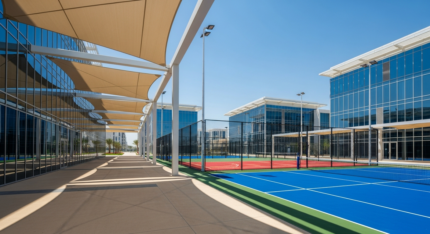 Modern sports centers in Nad Al Hamar Dubai featuring indoor courts and fitness amenities