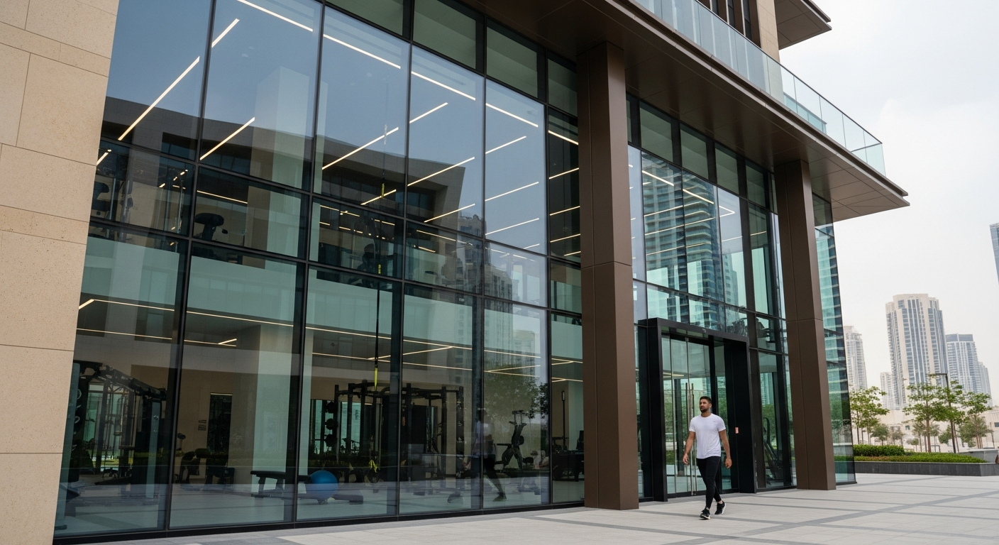 Modern commercial fitness facility and gyms near Marquise Square in Business Bay Dubai