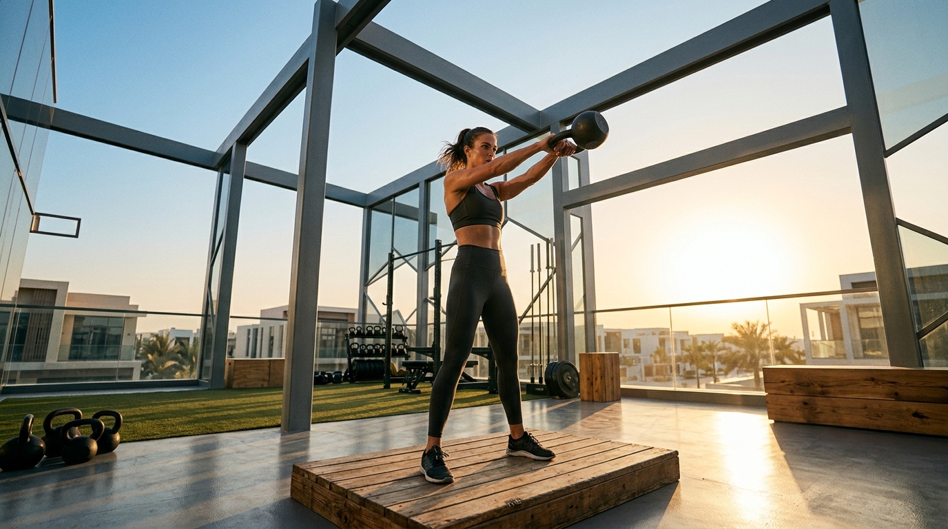 Modern commercial fitness center interior showcasing gyms near Azizi Feirouz in Al Furjan