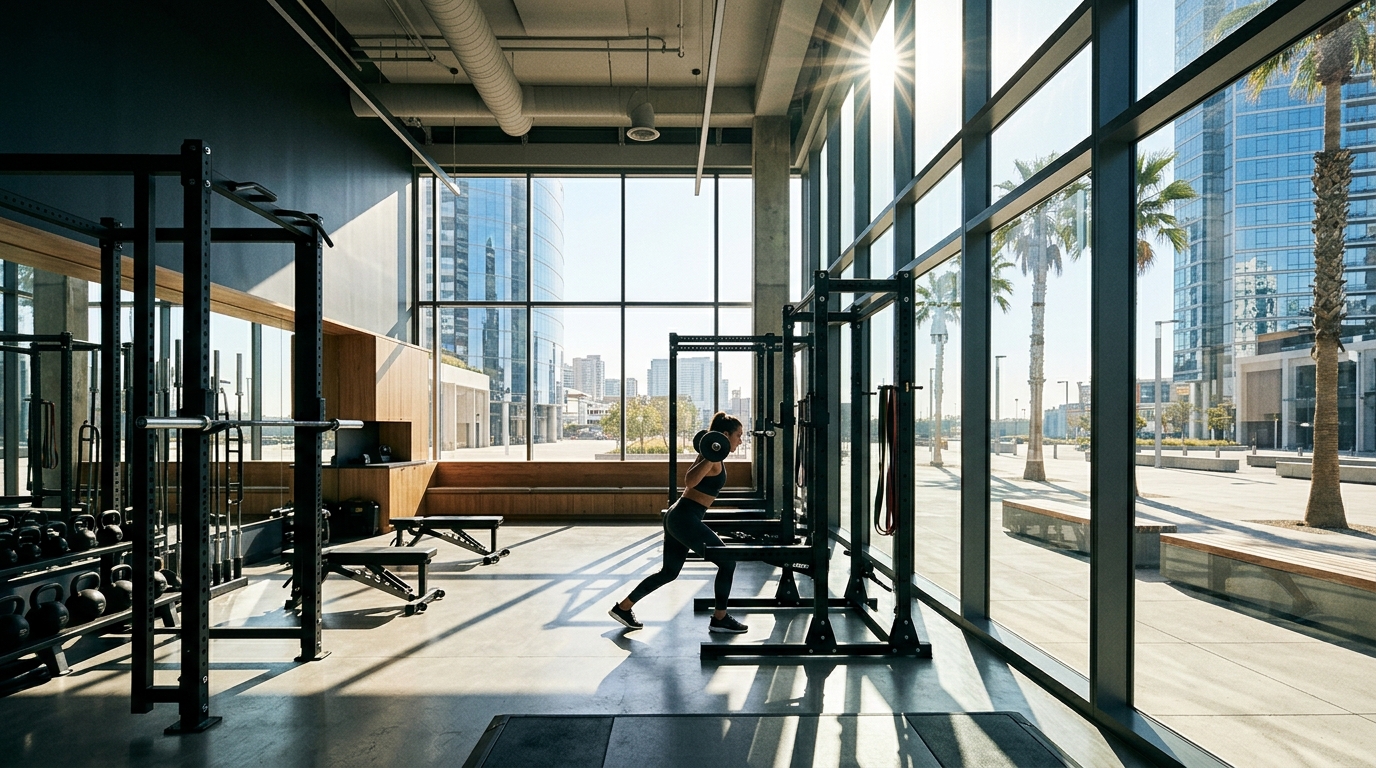 Modern fitness facility and workout space featuring state-of-the-art gym equipment near Al Majara in Dubai Marina.