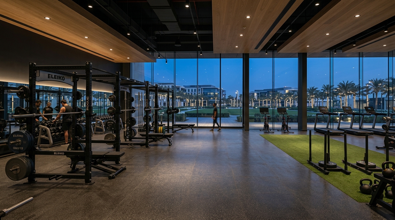 Modern commercial gym facility equipped with premium workout machinery near Oakwood Residency