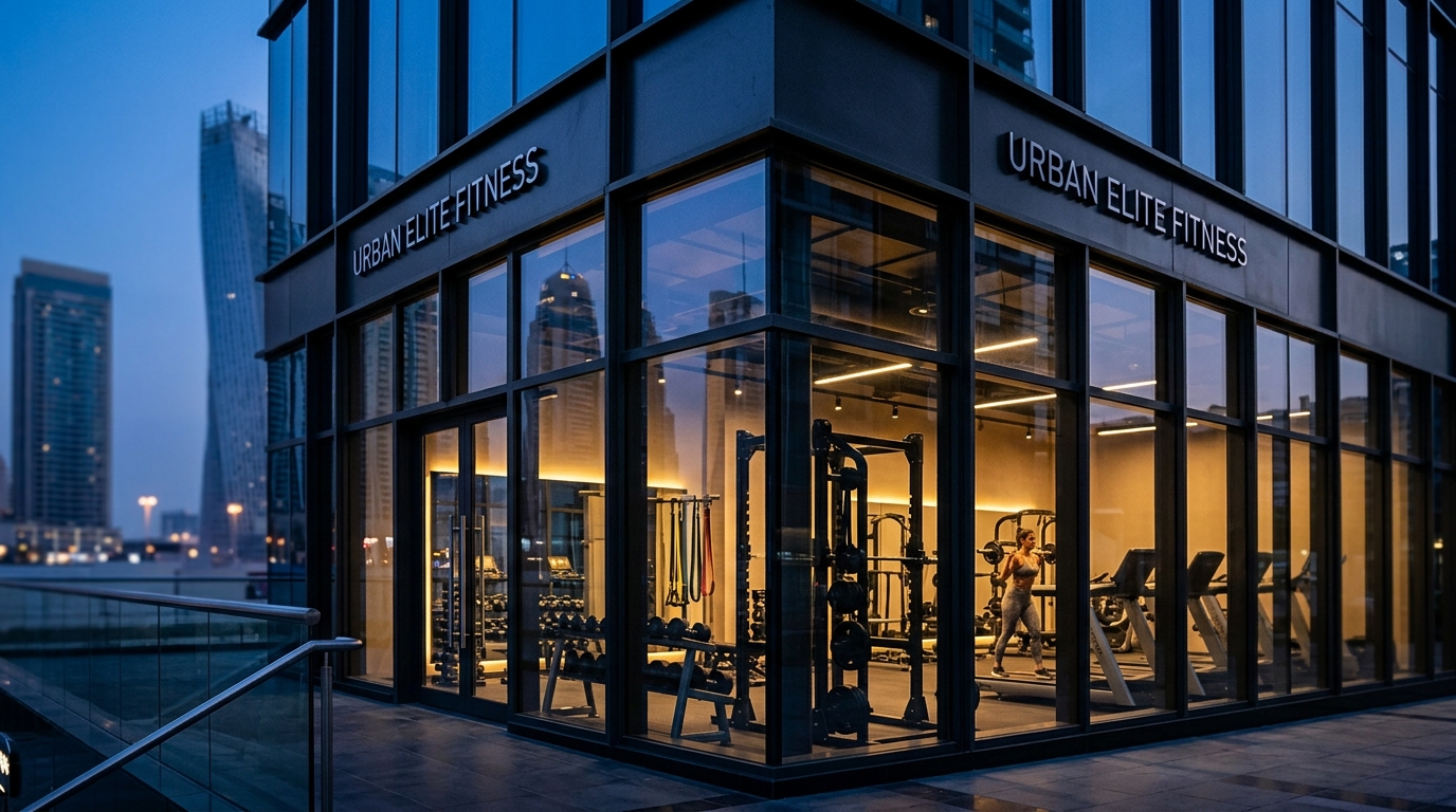 Modern fitness center interior with strength equipment located near Icon Tower JLT