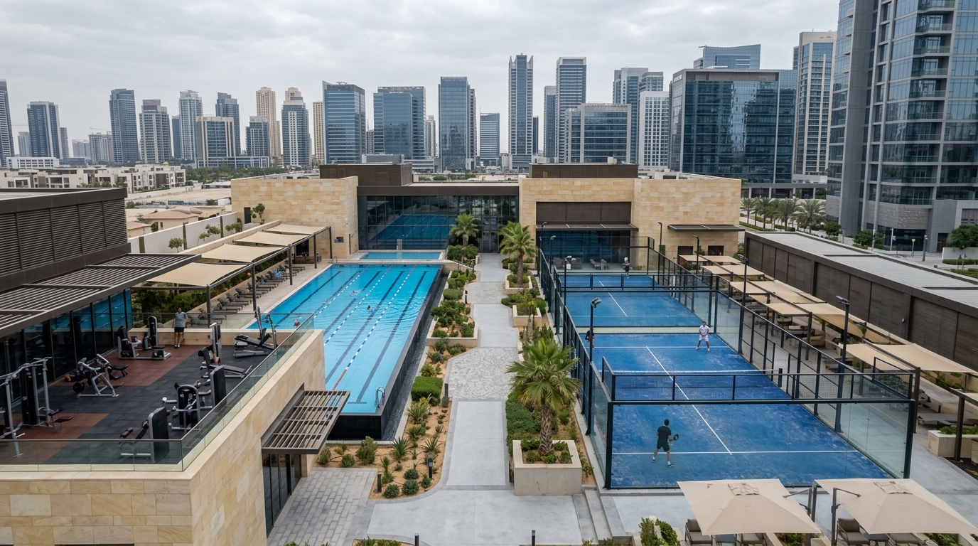 Modern interior of a commercial fitness facility and gyms near Grande in Downtown Dubai