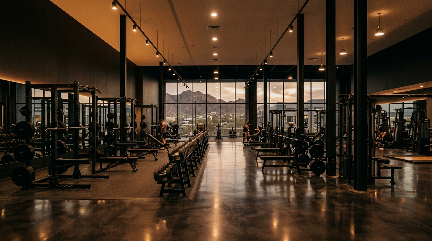 Modern commercial fitness space and gym near Le Presidium in Dubai Silicon Oasis