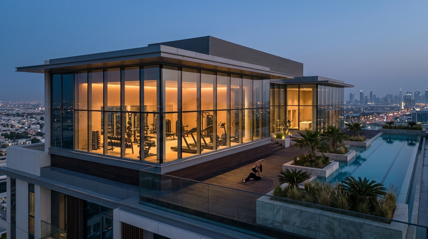 Modern fitness center interior showing gym equipment near West Avenue Tower in Dubai Marina