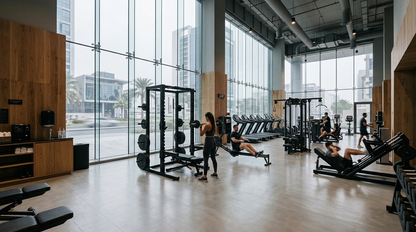 Modern commercial gym facility near Continental Tower featuring high-end workout equipment