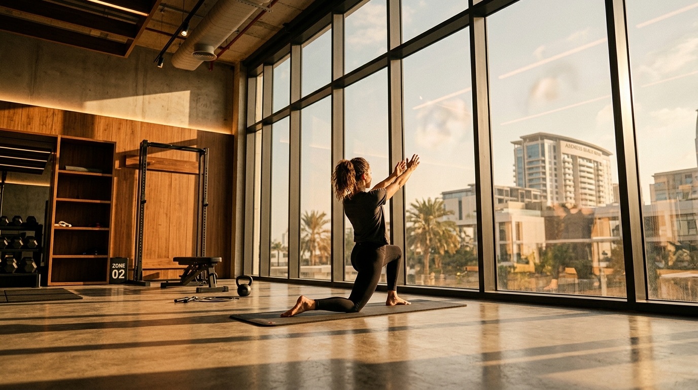 Modern commercial fitness space and gym near 29 Boulevard in Downtown Dubai
