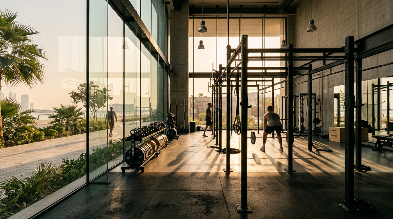 Modern commercial fitness space and gyms near Golden Mile on Palm Jumeirah Dubai