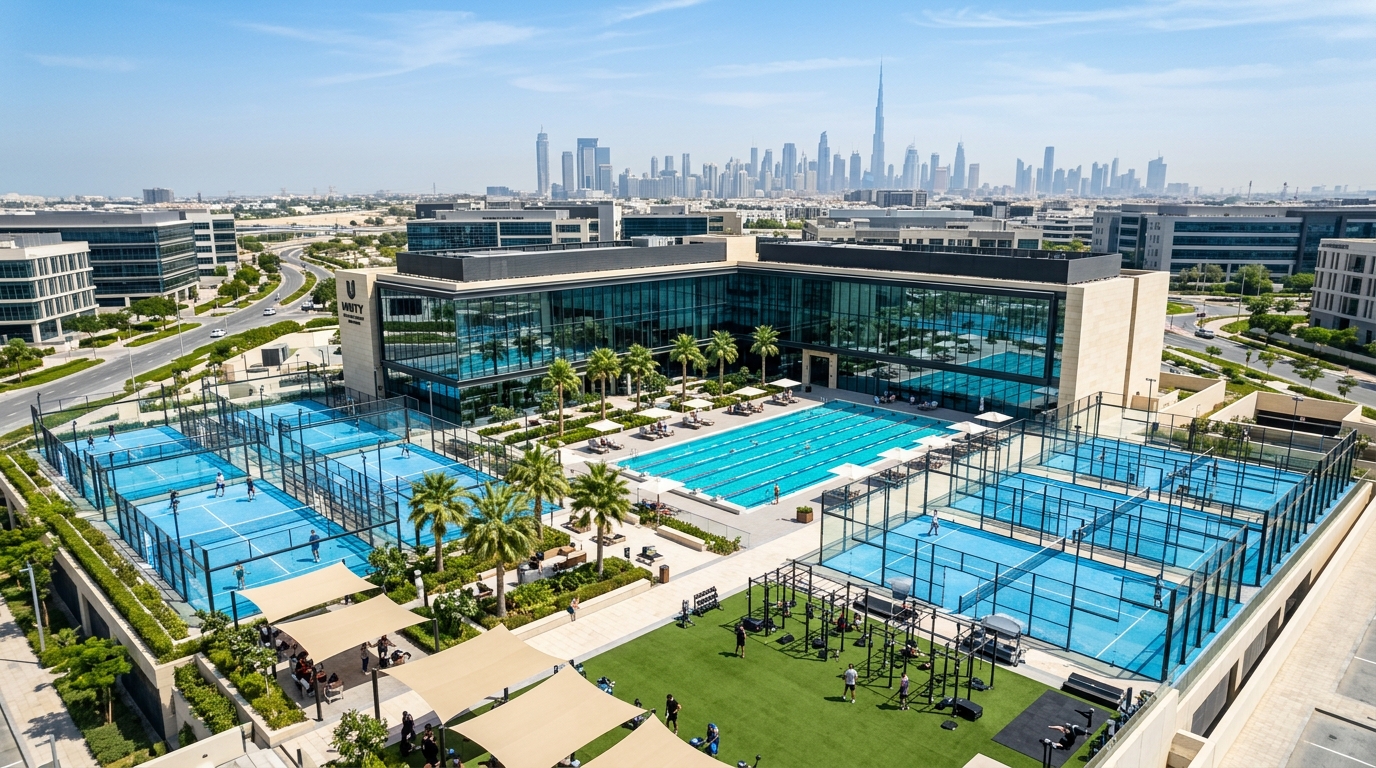 Modern gym interior with workout equipment located near Farhad Azizi Residence in Dubai