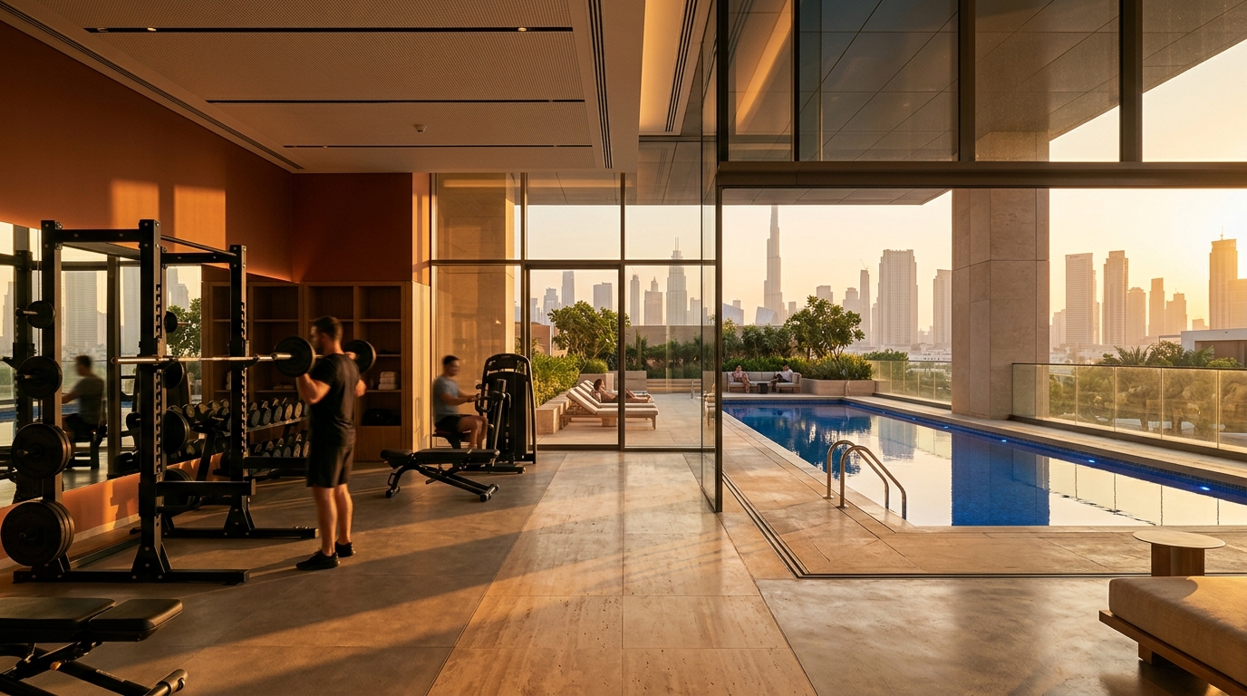 Modern high-end fitness center and executive gym near Limestone House in DIFC Dubai