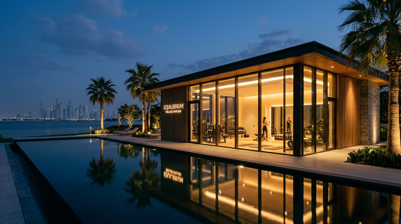 Modern commercial fitness space and gym near Balqis Residence on Palm Jumeirah Dubai