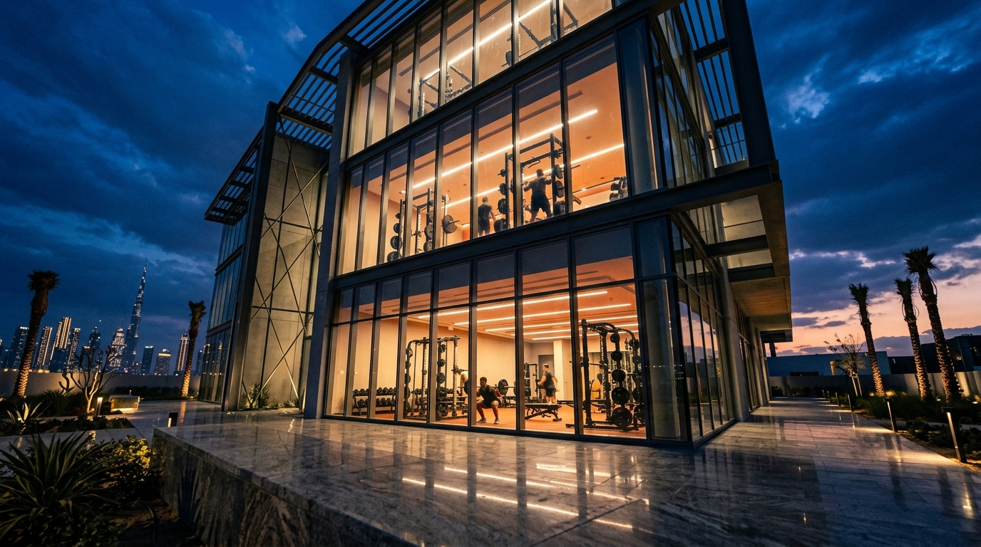 Modern commercial fitness space and gym near Binghatti Stars in Dubai Silicon Oasis