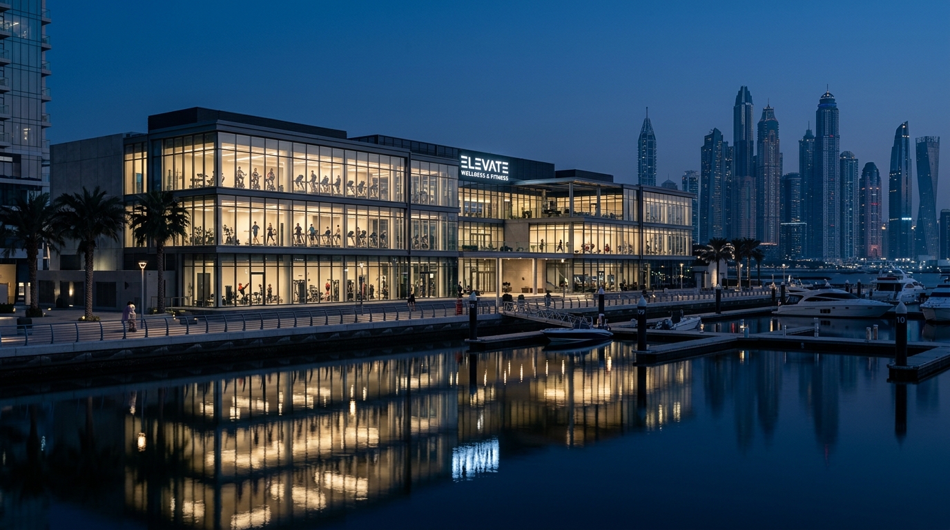 Modern commercial fitness space and gym near Marina Gate in Dubai Marina