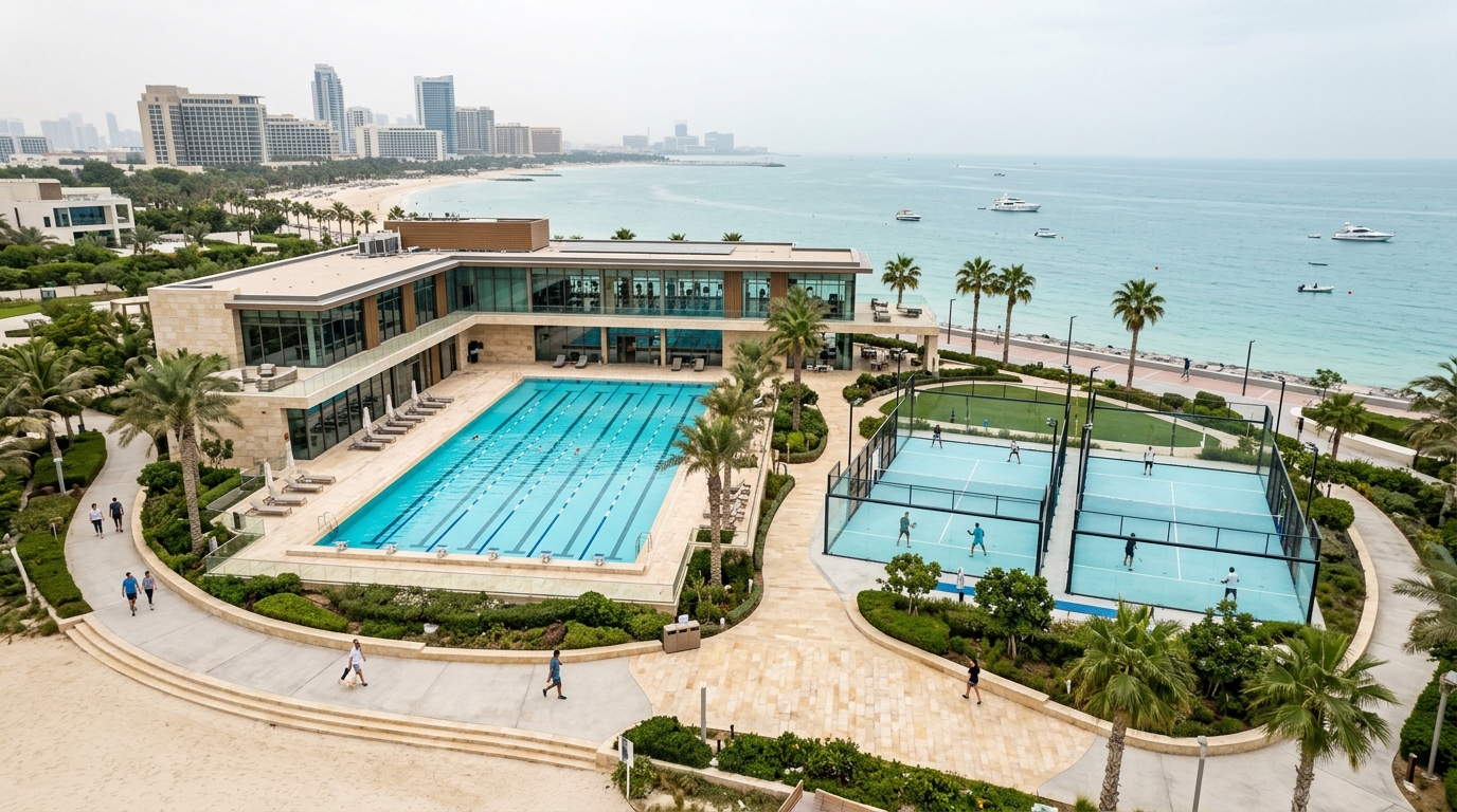 Modern commercial fitness space with workout equipment at one of the top gyms near Amwaj in JBR