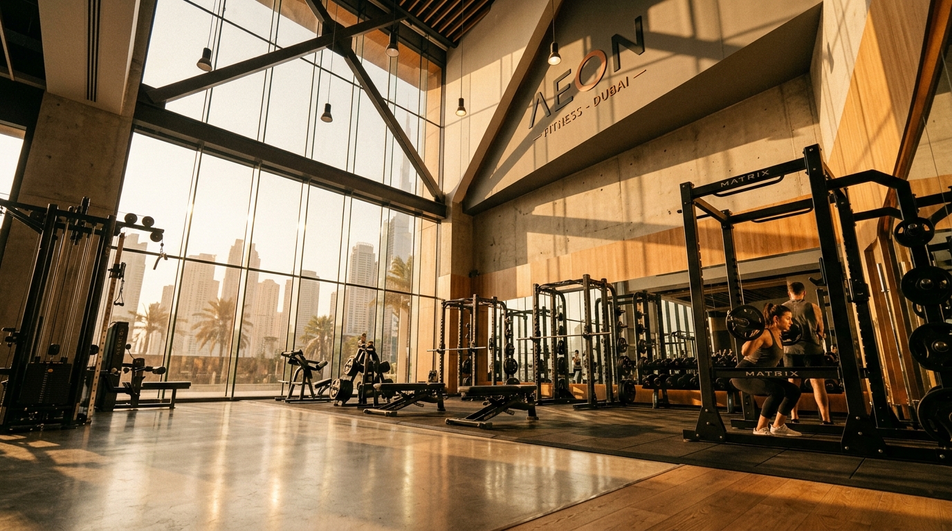 Modern commercial gym interior featuring workout equipment near Golden Sands in Bur Dubai