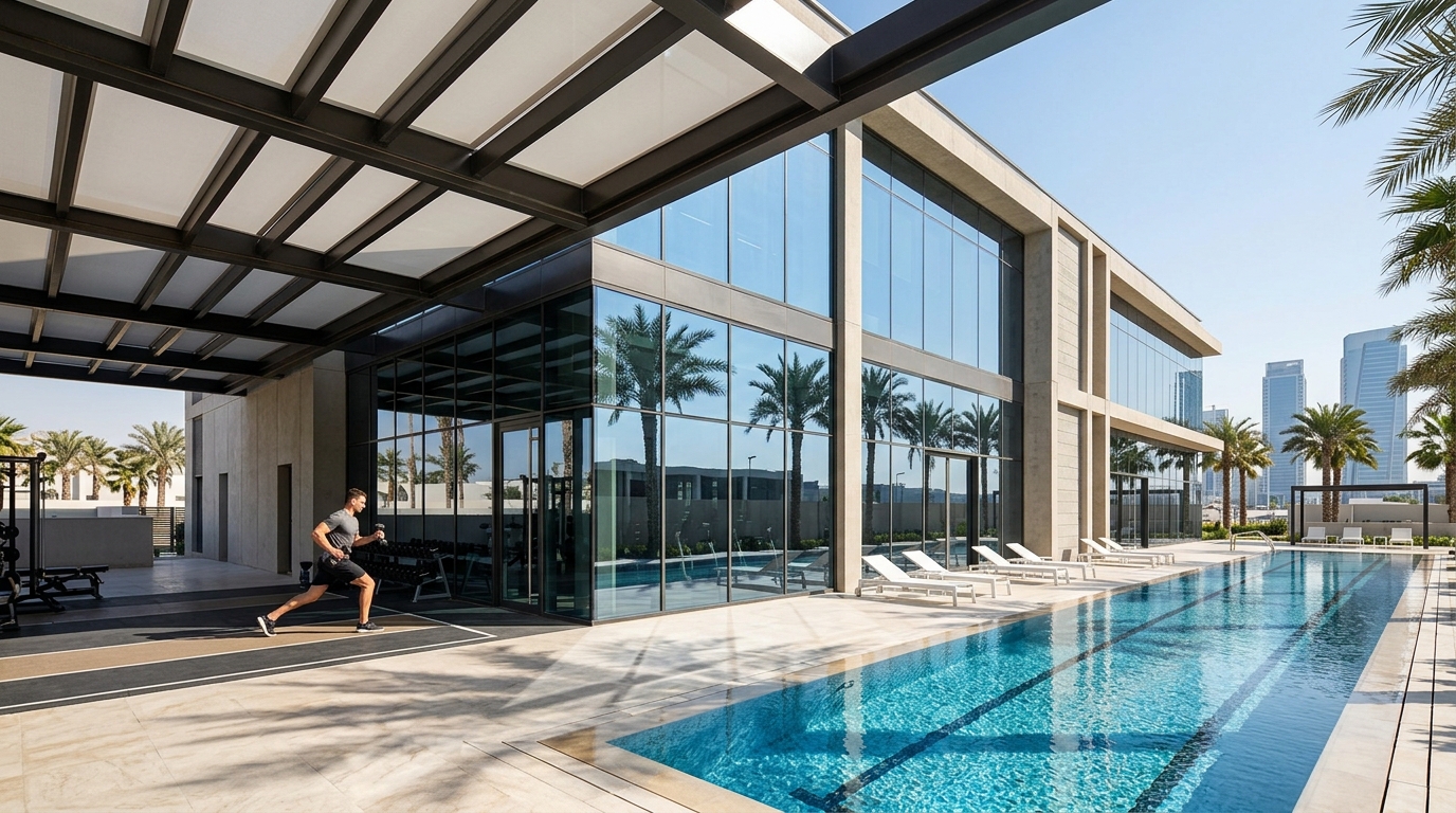 Modern fitness center gym facility near The Prism Tower in Business Bay Dubai