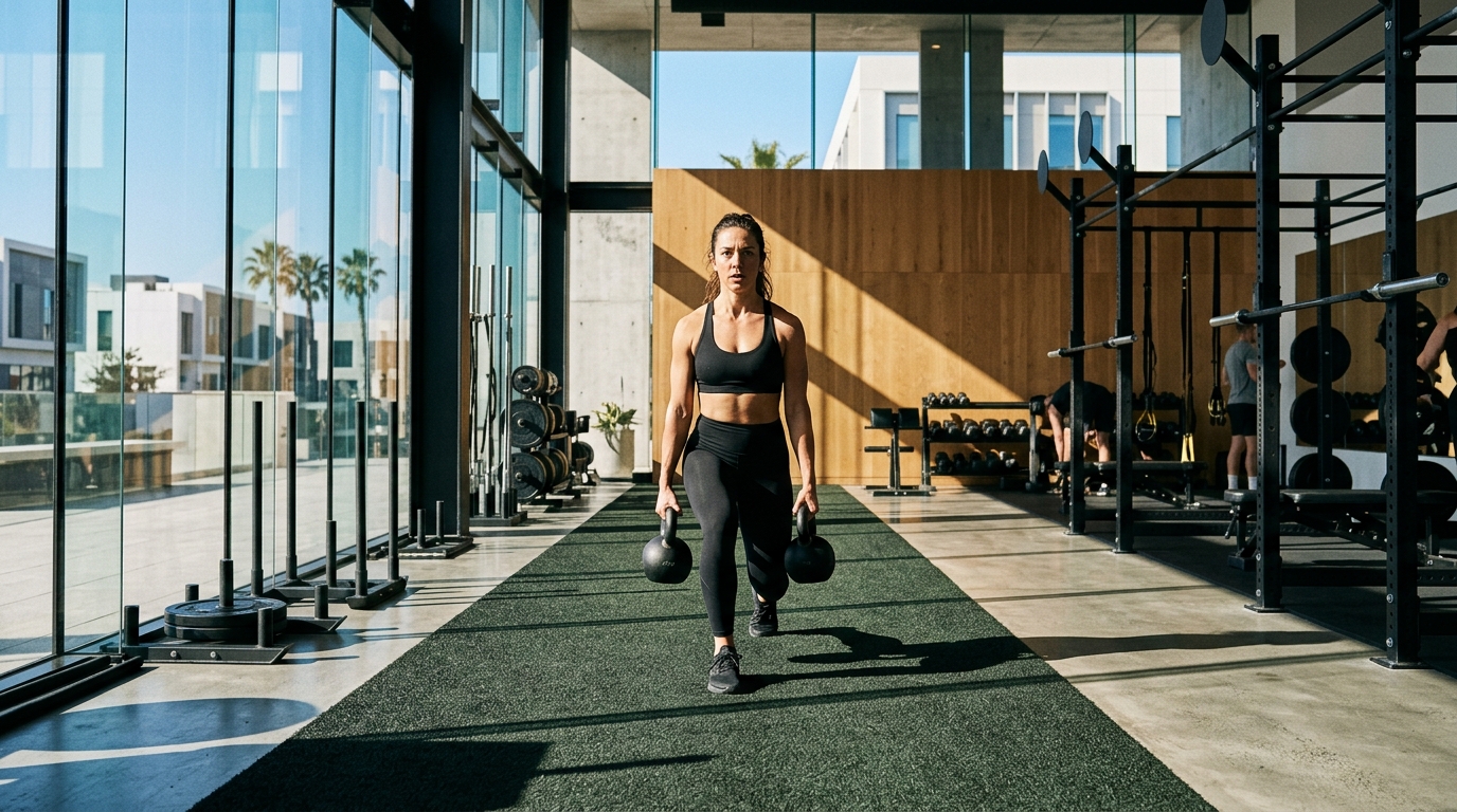 Modern commercial fitness space and gym interior located near Azizi Star in Dubai