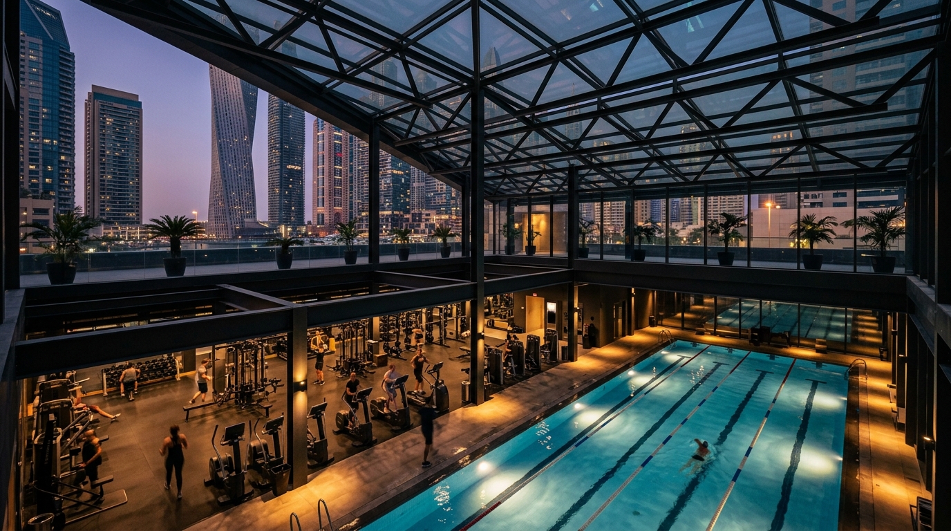 Modern gym interior with high-end fitness equipment located near Indigo Tower in JLT