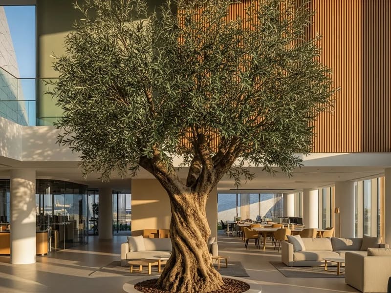 A creative studio at Dubai Creative Park with timber shelving and shared desks.
