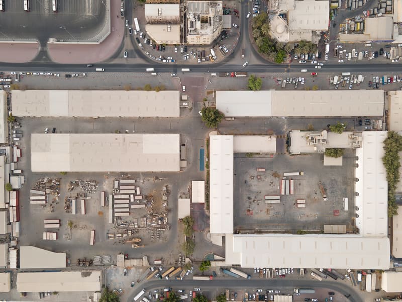 The warehouses of Dubai Creative Park from the air, before the conversion.