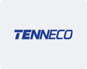 TENNECO wordmark logo in blue on a light background.