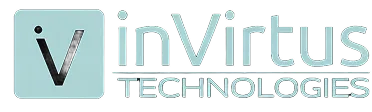 Logo de inVirtus Technologies avec un carré contenant un V stylisé à gauche.