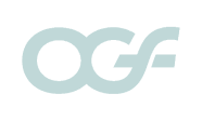 Logo OGF en style typographique simple de couleur gris clair.