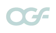 Logo OGF en style typographique simple de couleur gris clair.