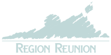 Logo de la Région Réunion avec un design stylisé de soleil et de collines.