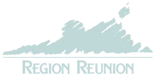 Logo de la Région Réunion avec un design stylisé de soleil et de collines.