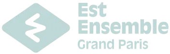 Logo Est Ensemble Grand Paris avec un losange bleu clair contenant un symbole noir stylisé.