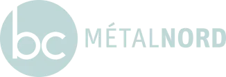 Logo BC Métal Nord avec un cercle bleu clair contenant les lettres bc et le texte MÉTAL NORD à droite.