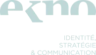 Logo EKNO avec texte Identité, Stratégie & Communication en dessous.