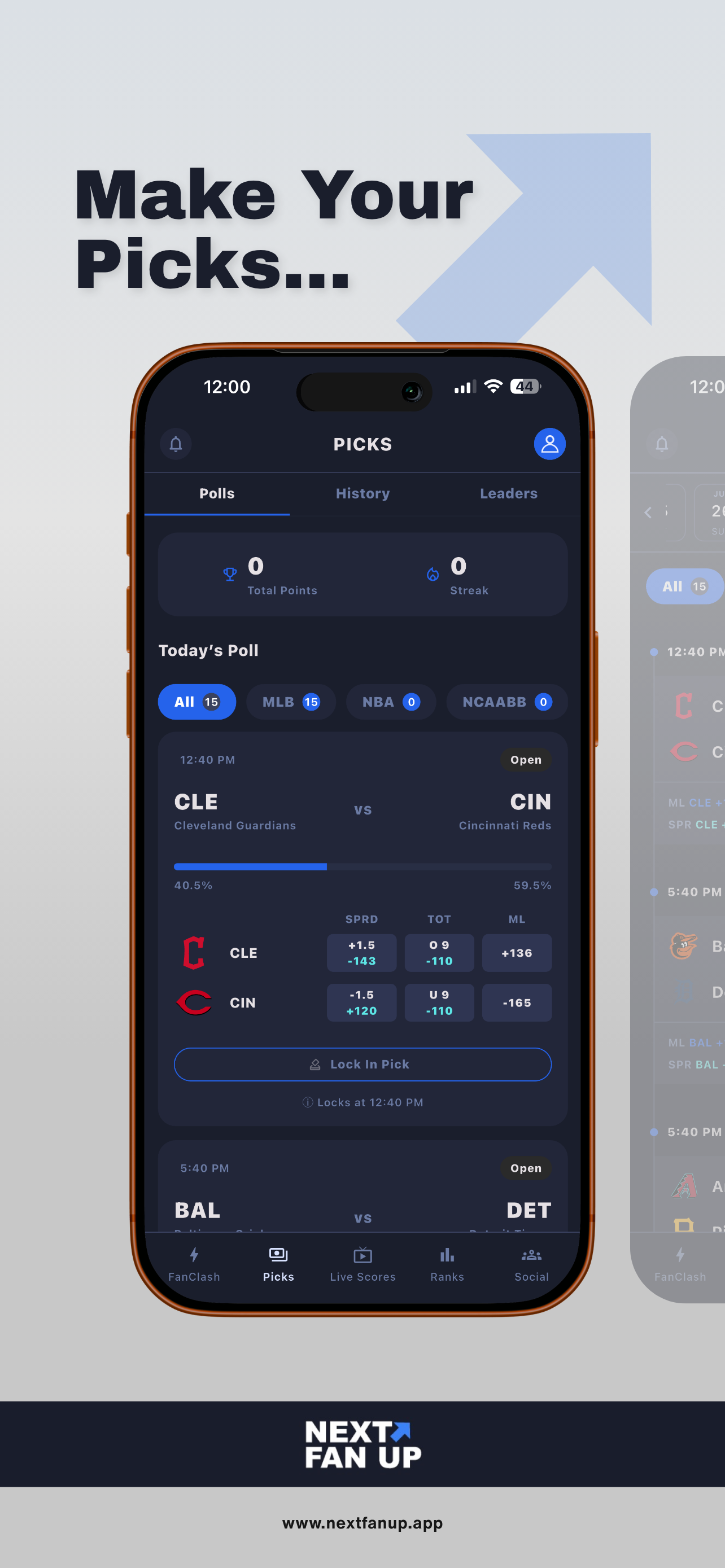 Next Fan Up app picks screen