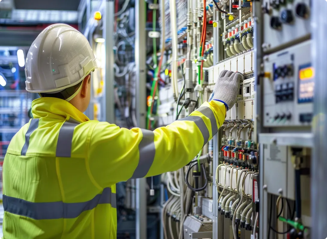 Fachkraft bei Arbeiten an einer Elektroanlage