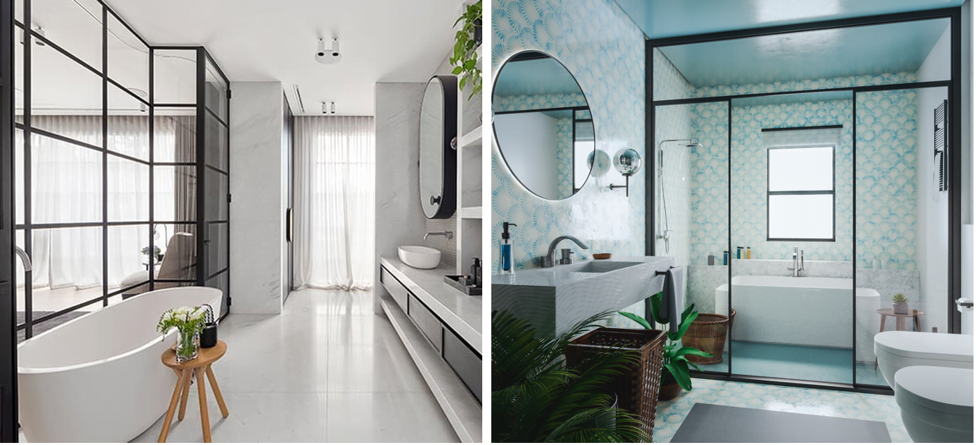 Moderne bad med flotte glassløsninger 