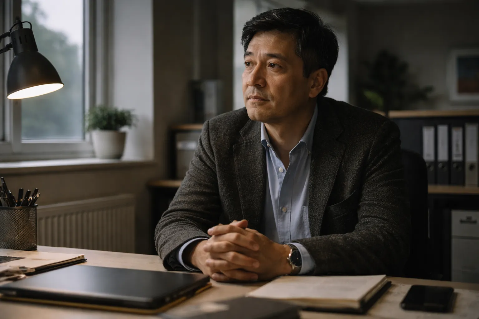 Senior professional reflecting on career success and emptiness