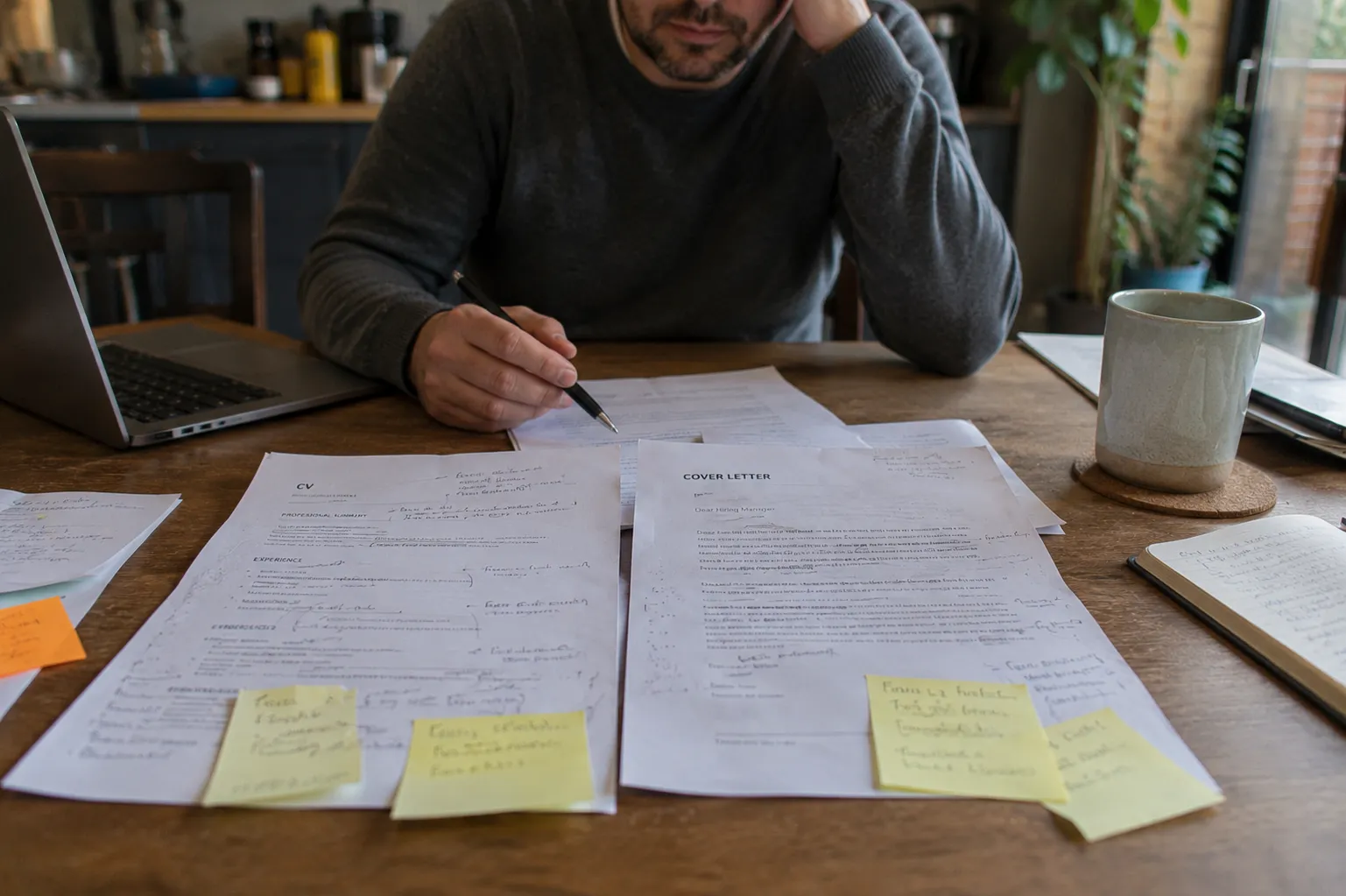 messy CV and cover letter with corrections showing common job application mistakes UK